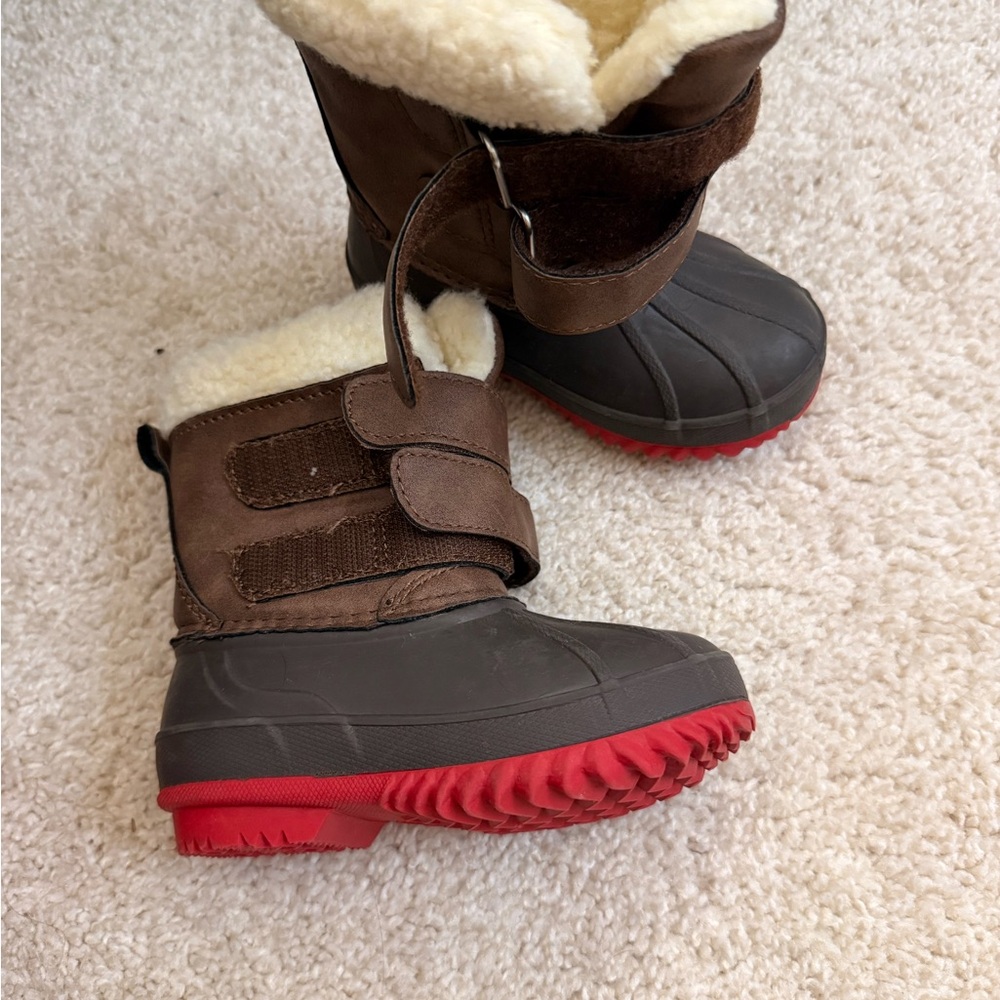Kids Brown and Gray Boots with Red Soles